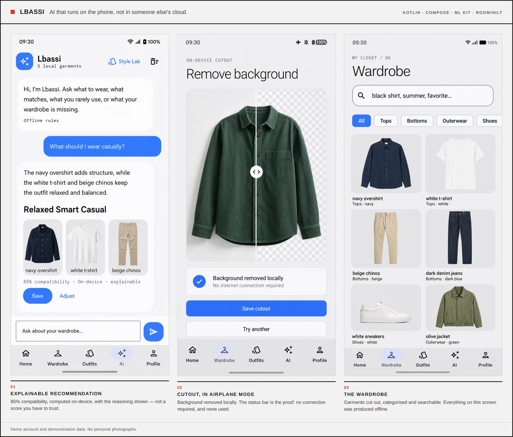Lbassi — recommandation explicable, découpe hors ligne, garde-robe